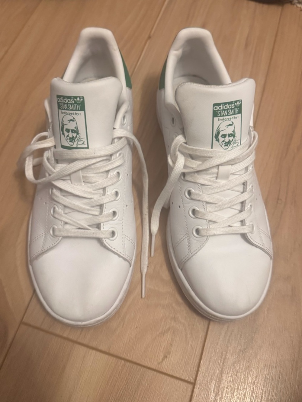 adidas White Sneakers with Green Heel Detail